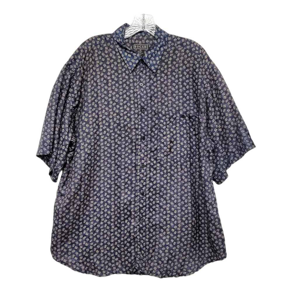 BOGARI Mens Lightweight Button Down Silk Shirt Short Sleeve Size Large